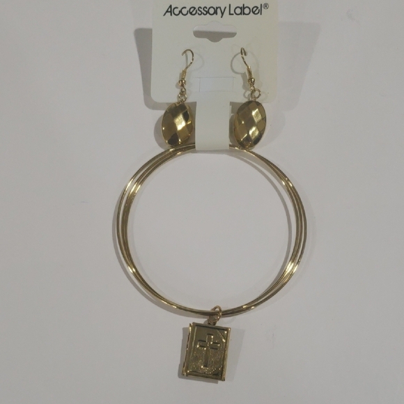 Gold tone Layered, Cross Charm Bangle Bracelets with Earrings - Women's Jewelry - Picture 1 of 6